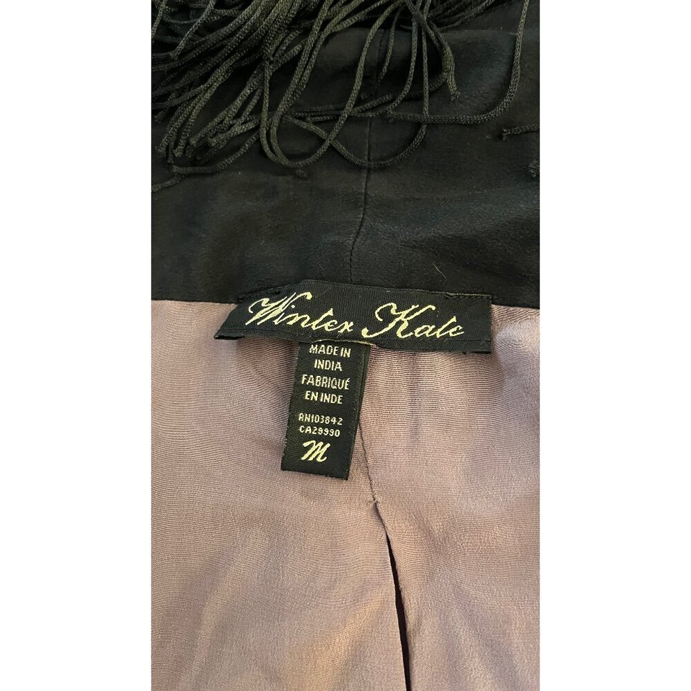 RARE!  WINTER KATE BLACK VINTAGE SILK FRINGE BOHO STEVIE KIMONO JACKET - Picture 8 of 9